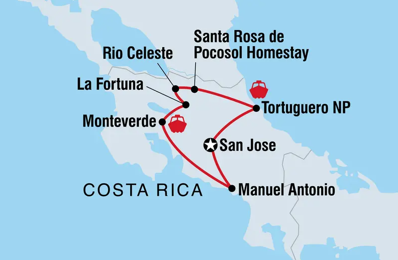 Classic Costa Rica Tour map Shandon Travel